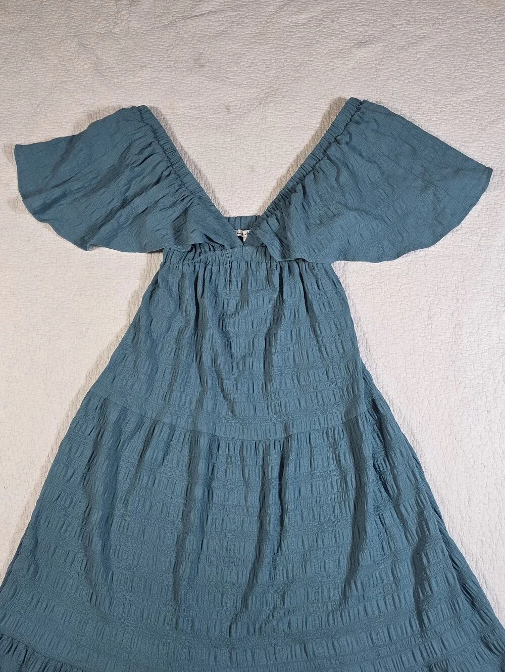 Hunter & Brown Teal Blue Flutter Sleeve Maxi Dress - Picture 3 of 8